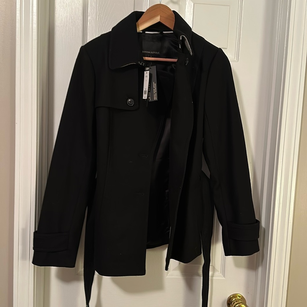 Banana Republic Melton Wool Black Pea Coat 6. NWT.